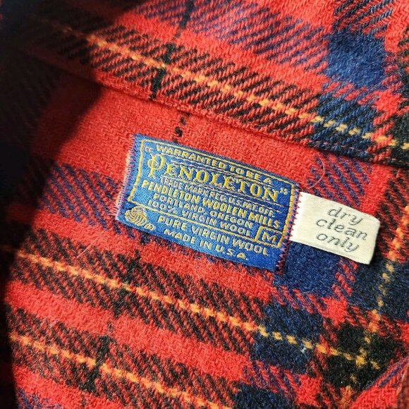 Vintage Pendleton Mens Medium Red Plaid Board Wool Button up Shacket Shirt - Picture 9 of 11
